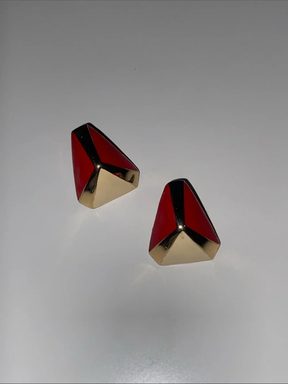 Gold and Red Geometric Stud Earrings